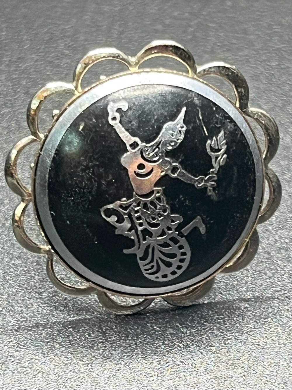 Vintage Siam niello dancer statement ring size 7.5